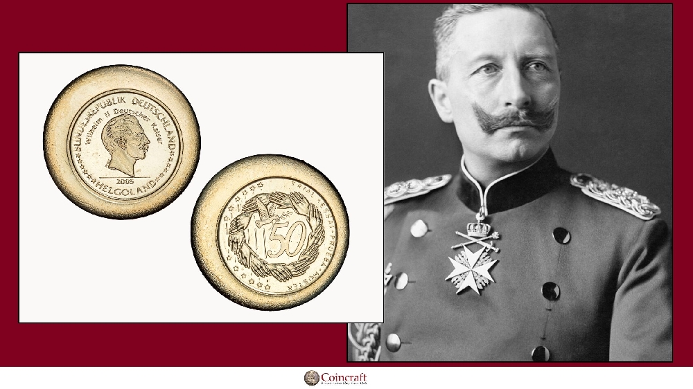 Heligoland Uniface Patterns paying tribute to Wilhelm II (Wilhelm the Second) the last German Emperor (Kaiser) and King of Prussia - Coincraft